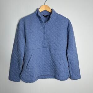 Eddie Bauer Quilted Pullover Womens S Blue EUC Snap Mock Neck Cozy Warmth
